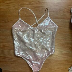 Victoria's Secret Pale Pink Lingerie Bodysuit with Sheer Trim